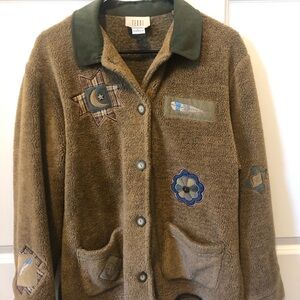 Teddi Women's Tan Teddy Jacket with Embroidered Accents